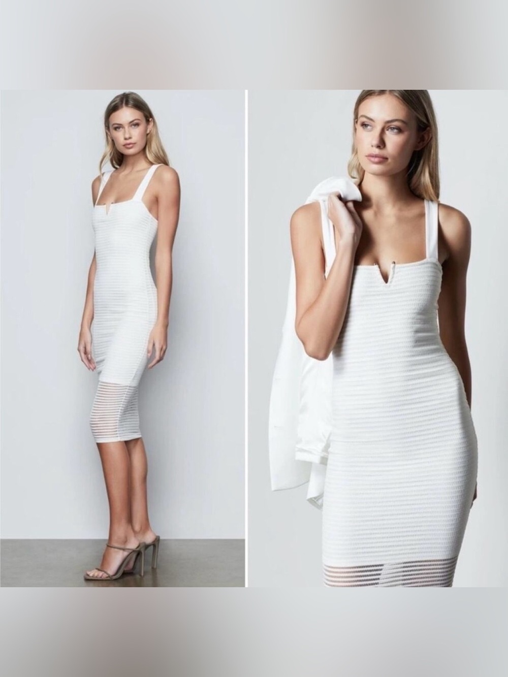 Good American Sheer Mesh Ivory Bodycon Midi Dress Size 1 Small